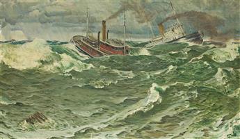 HAROLD VON SCHMIDT (1893-1982) "The two tugs drew within hailing distance in the heavy tide rips off Cape Flattery."                             